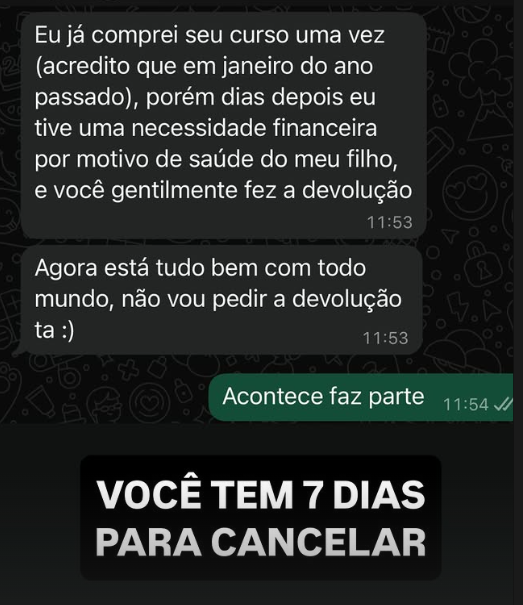 Aluno confirma que a garantia foi cumprida