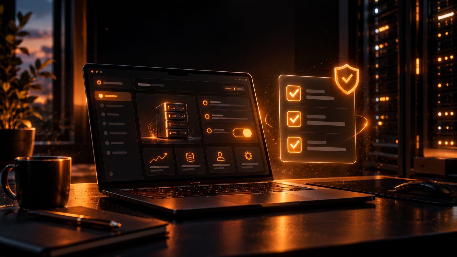 Painel de hospedagem mostrando a versão do PHP e uma lista de verificação