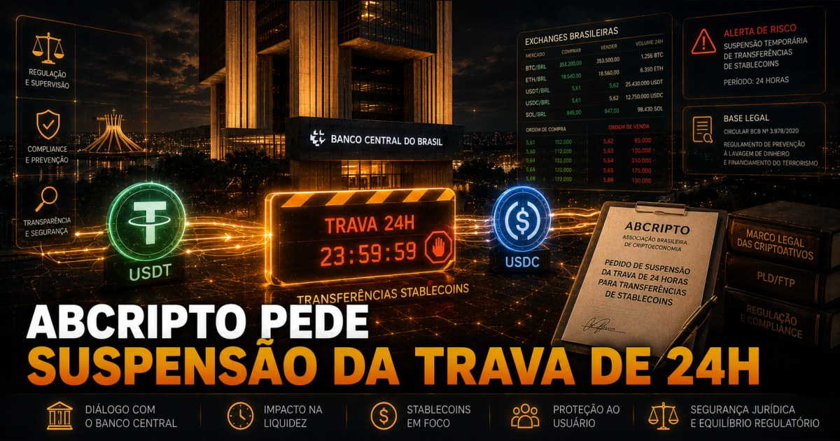 ABcripto pede ao BC suspensão de trava de 24h em remessas de stablecoins ao exterior