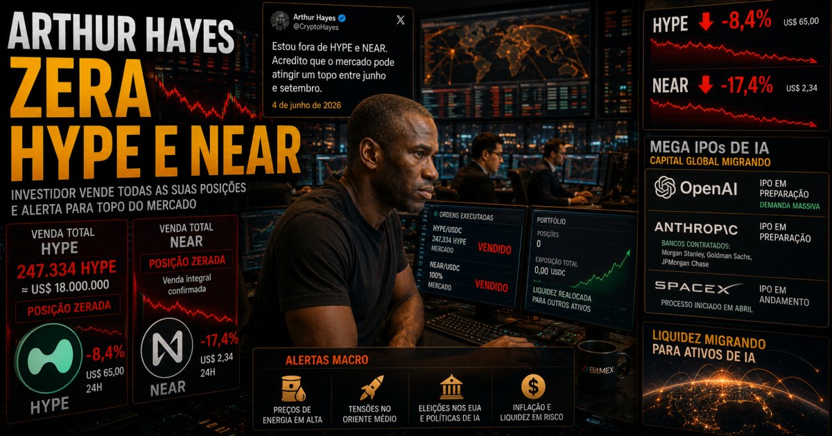 Arthur Hayes zera HYPE e NEAR e alerta para pico do mercado antes de setembro