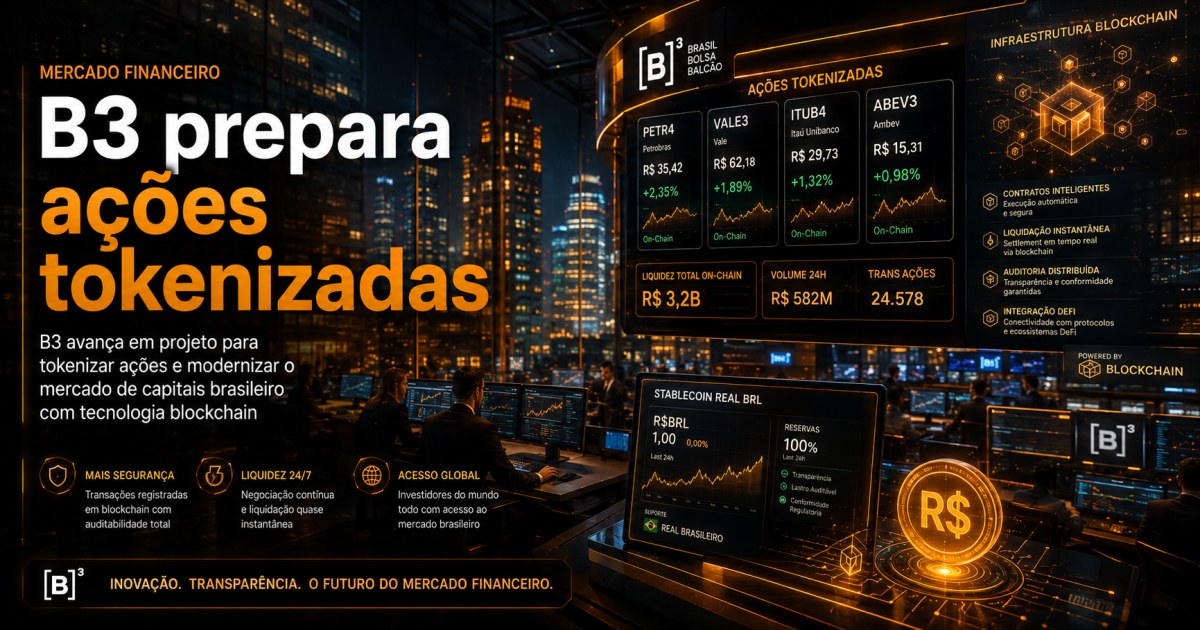 B3 prepara ações tokenizadas e stablecoin própria para lançamento ainda em 2026