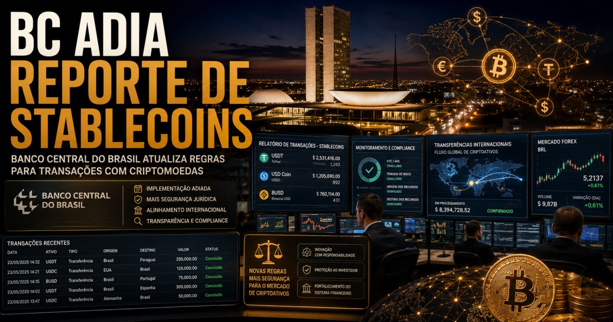 Banco Central adia para novembro reporte de operações com stablecoins e cripto no câmbio