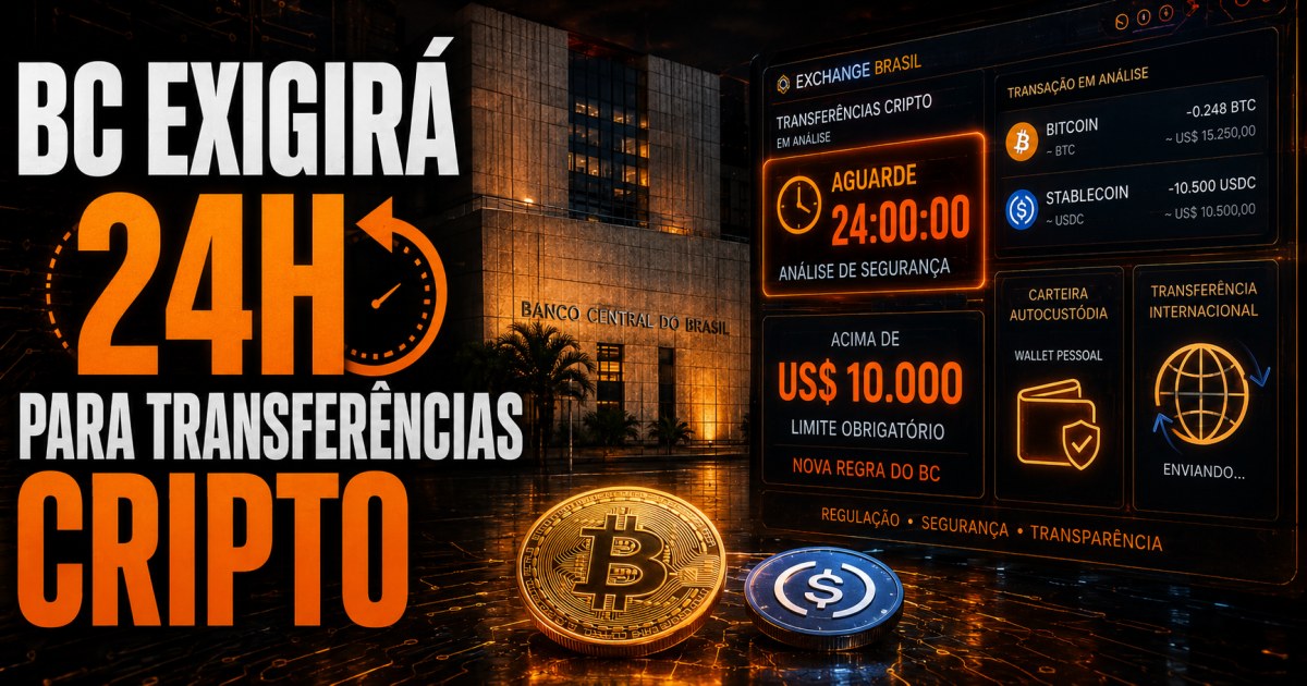 Banco Central exigirá retenção de 24h para transferências cripto acima de US$ 10 mil a partir de 2027