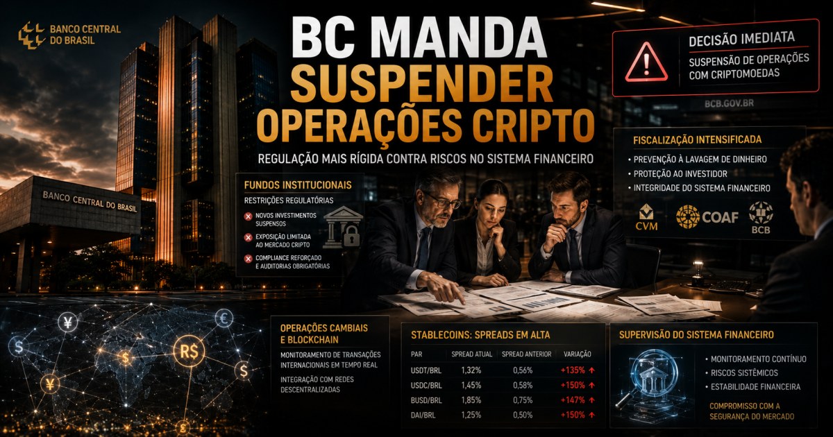 Banco Central manda suspender câmbio para fundos cripto e mercado reage