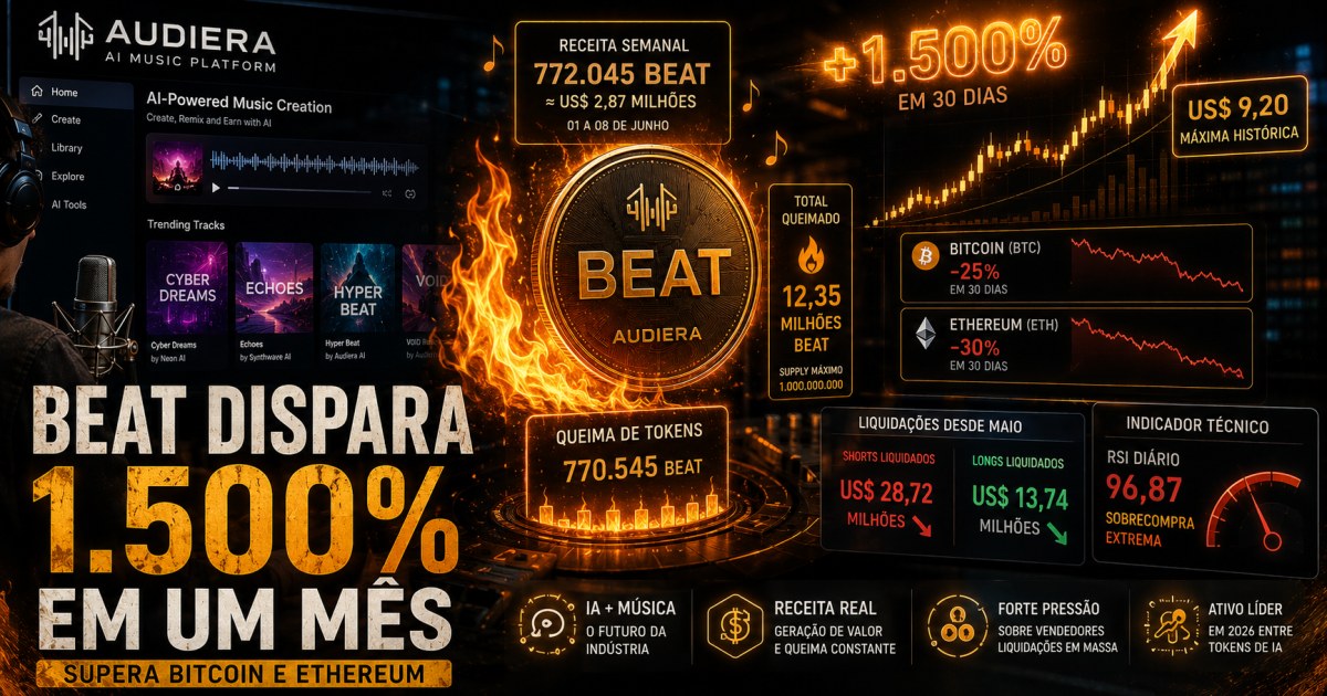 BEAT dispara 1.500% em um mês e supera Bitcoin e Ethereum, mas risco de correção aumenta