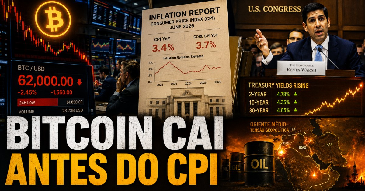 Bitcoin recua para US$ 62 mil antes do CPI dos EUA e discurso de Kevin Warsh no Fed