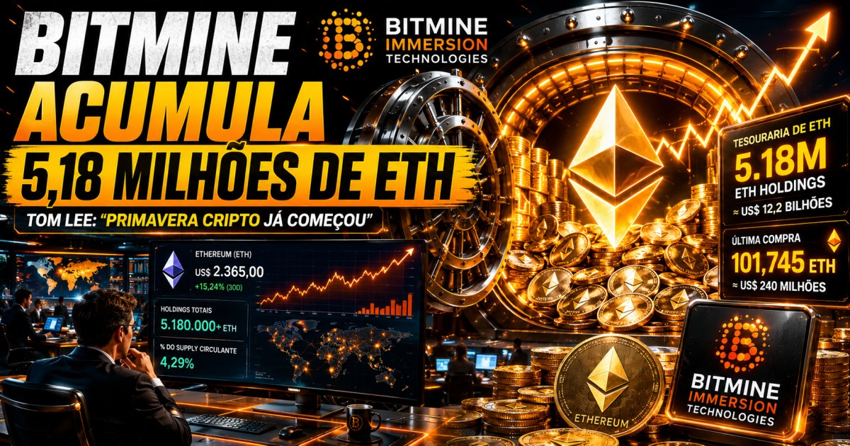 BitMine amplia reserva para 5,18 milhões de ETH e Tom Lee aposta em nova primavera cripto