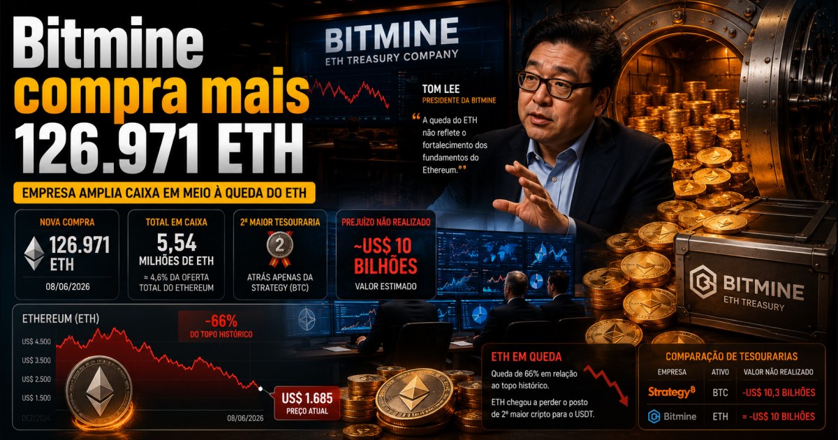 Bitmine compra 126.971 ETH em queda do mercado, mas ainda acumula perda bilionária não realizada