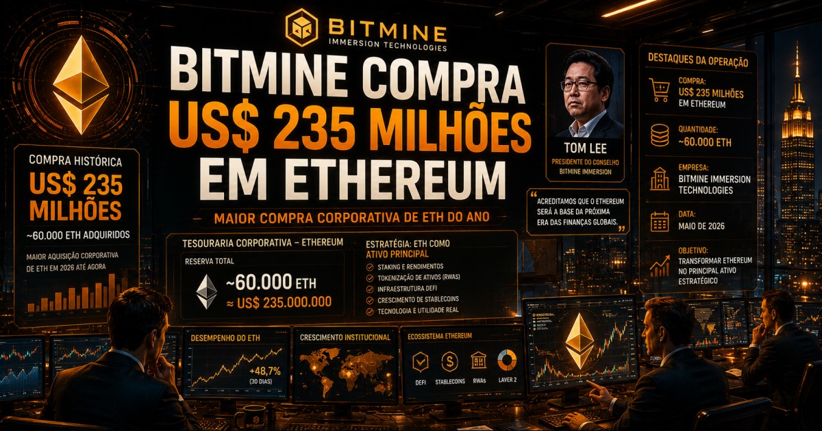 BitMine, ligada a Tom Lee, compra US$ 235 milhões em Ethereum e reforça aposta institucional