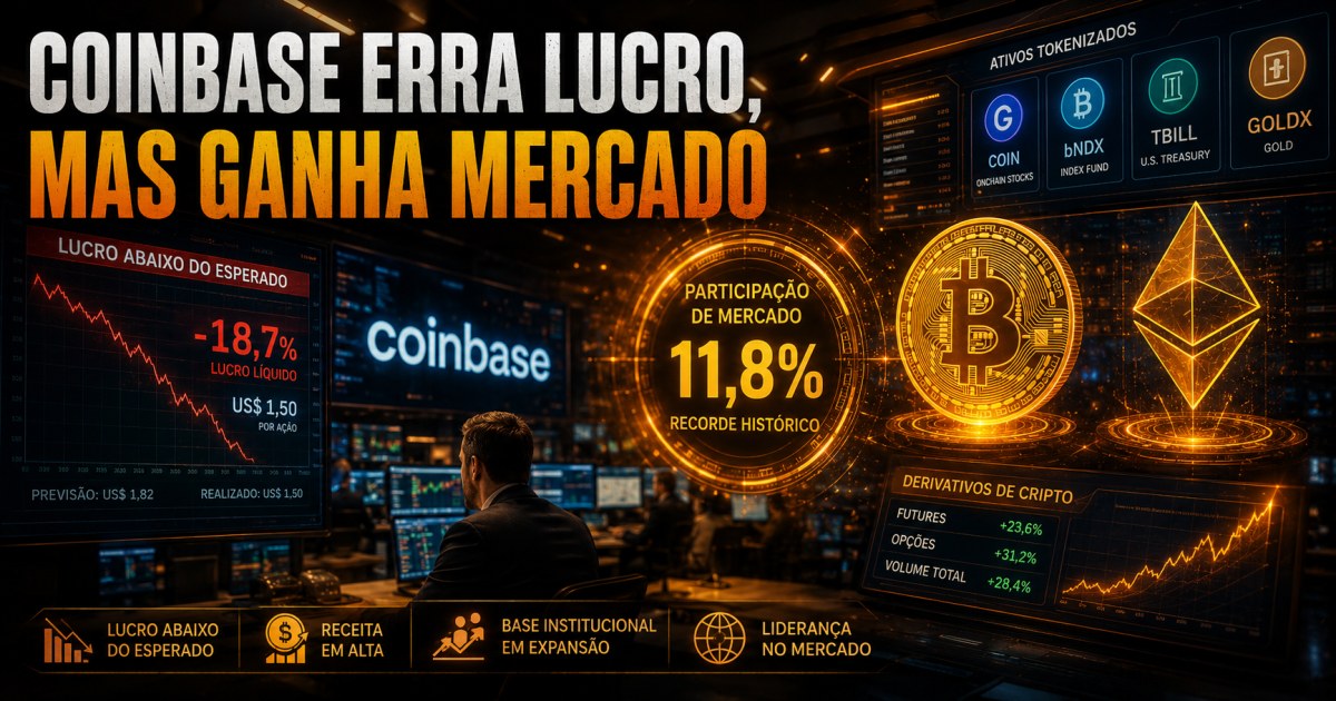 Coinbase decepciona no lucro, mas amplia participação recorde no mercado cripto