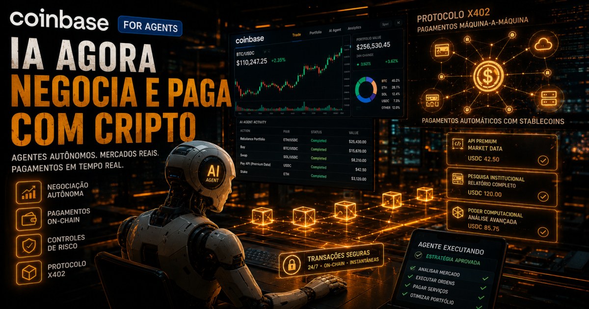 Coinbase lança plataforma que permite a agentes de IA negociar cripto e fazer pagamentos automaticamente