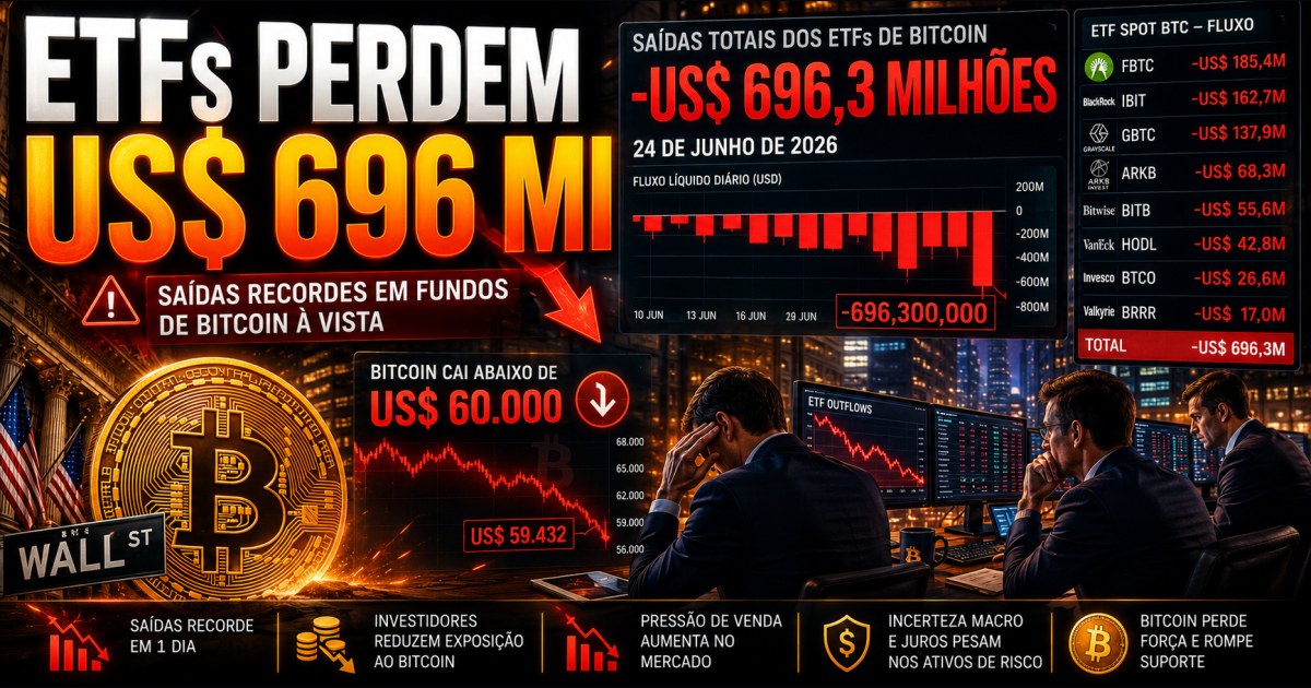 ETFs de Bitcoin perdem US$ 696 milhões em um dia enquanto BTC cai abaixo de US$ 60 mil