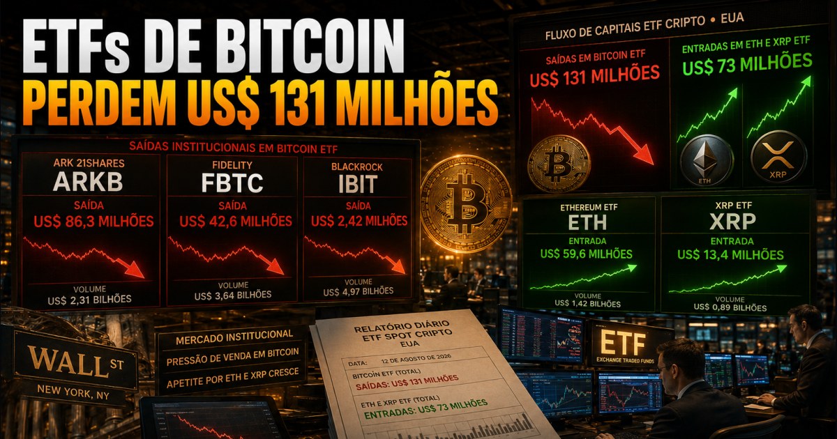 ETFs de Bitcoin têm saída de US$ 131 milhões, enquanto Ether e XRP atraem capital institucional