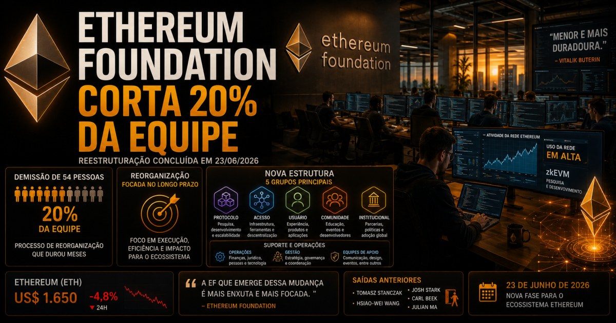 Ethereum Foundation corta 20% da equipe e adota nova estrutura focada no longo prazo