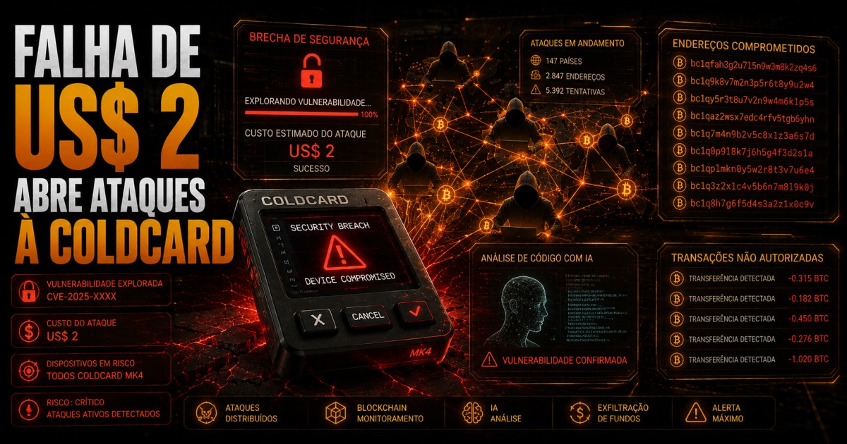 Falha de US$ 2 na Coldcard abriu brecha para ataques que já somam até US$ 130 milhões