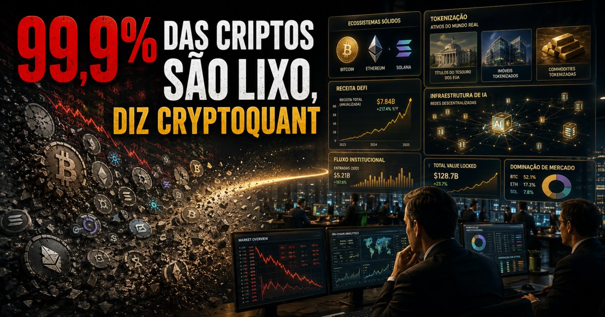 Fundador da CryptoQuant diz que 99,9% das criptos são lixo, mas vê 3 setores com futuro
