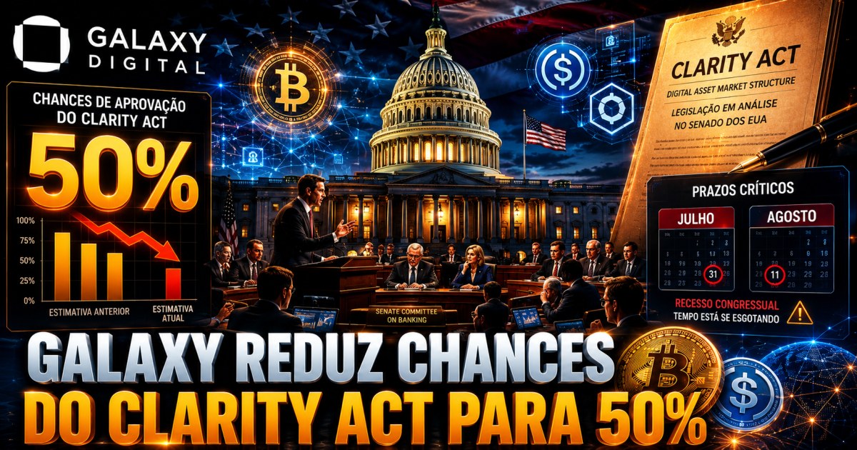 Galaxy reduz para 50% chance de aprovação do CLARITY Act em 2026 por impasse no Senado dos EUA