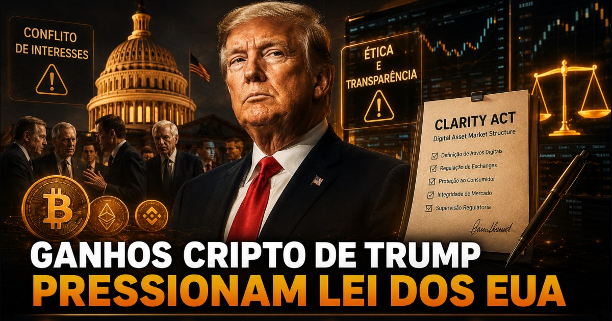 Ganhos cripto de Trump pressionam Clarity Act por trava ética nos EUA e elevam risco político da regulação