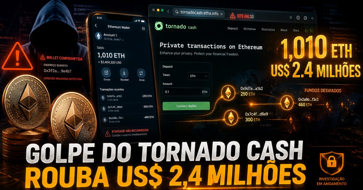 Golpe do Tornado Cash drena 1.010 ETH e causa prejuízo de US$ 2,4 milhões