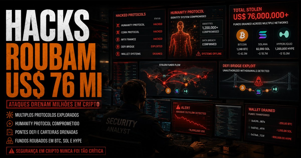 Hacks em cripto roubam US$ 75,9 mi em junho; Humanity Protocol lidera perdas e expõe risco operacional