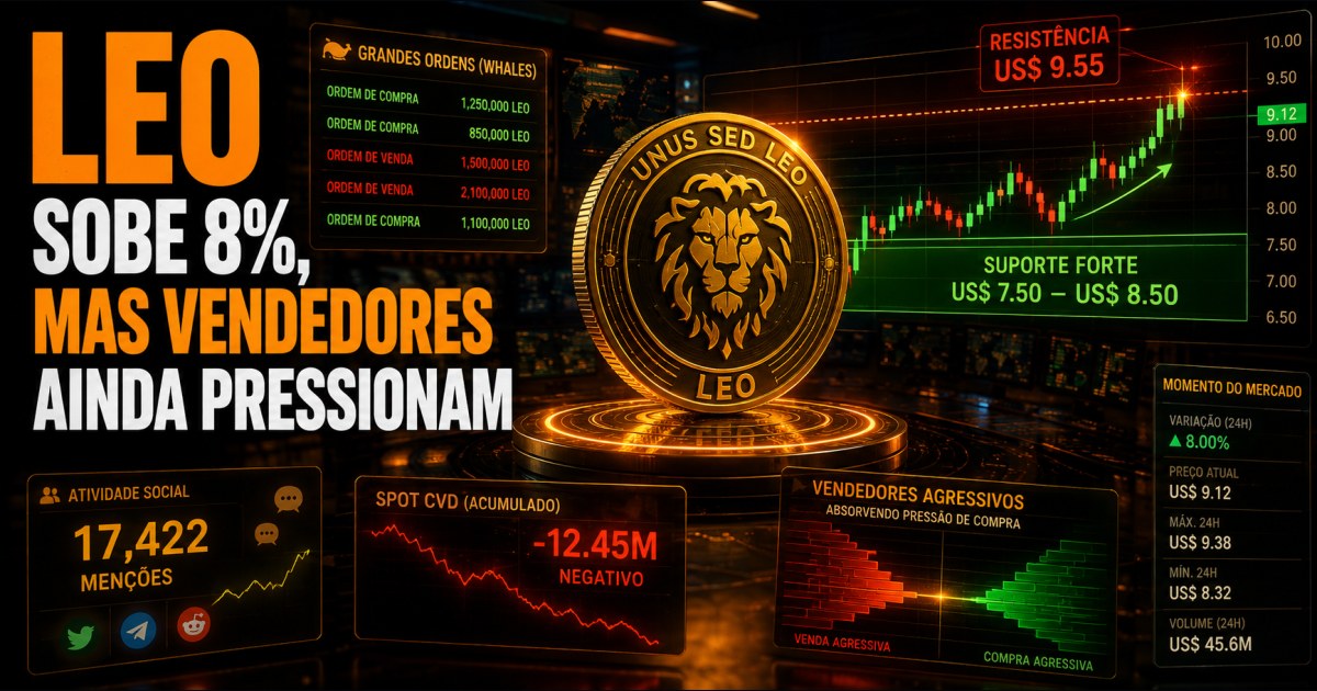 LEO sobe 8% e mira US$ 9,55, mas fluxo de vendas mantém alerta para traders