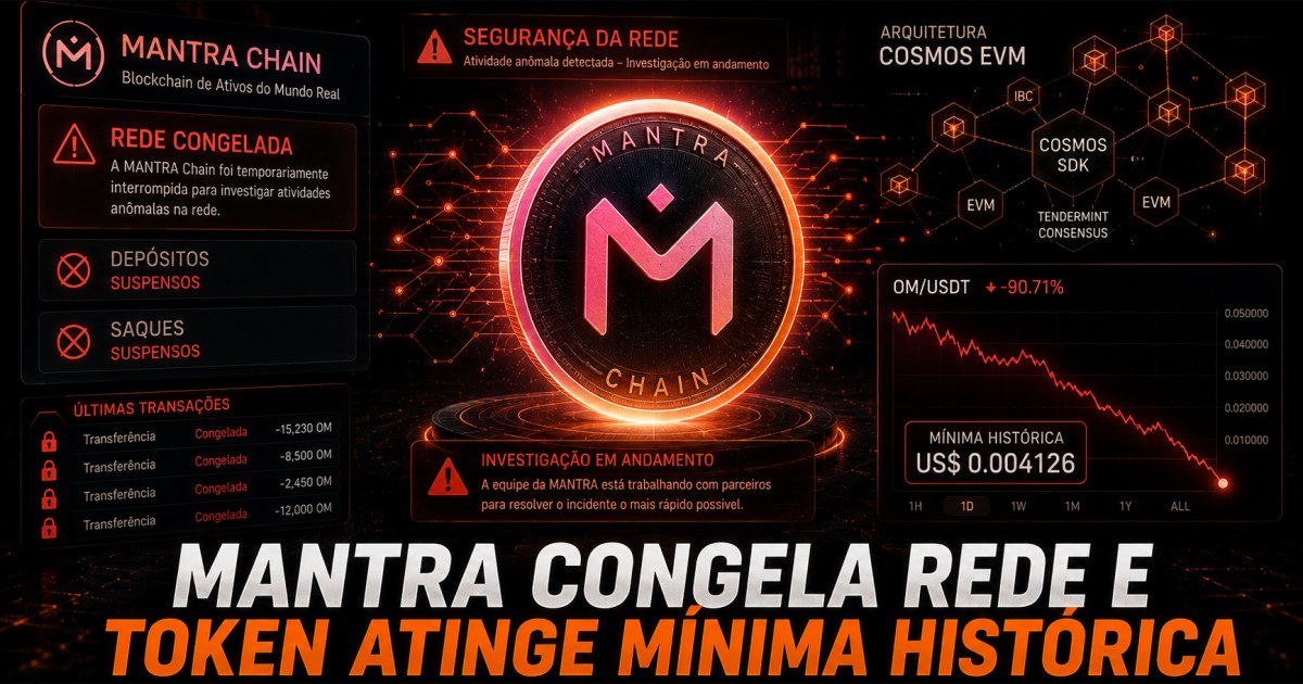 Mantra congela rede após incidente e token MANTRA cai para mínima histórica