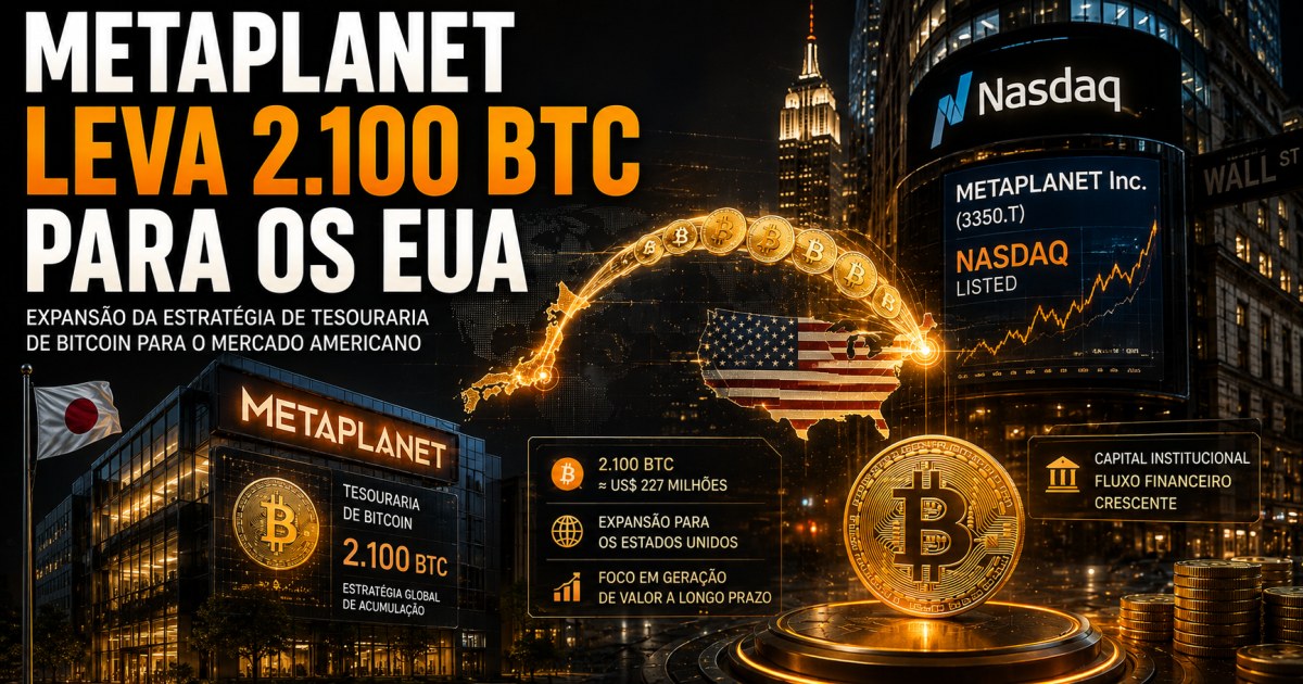 Metaplanet levará 2.100 BTC para os EUA em operação com empresa da Nasdaq