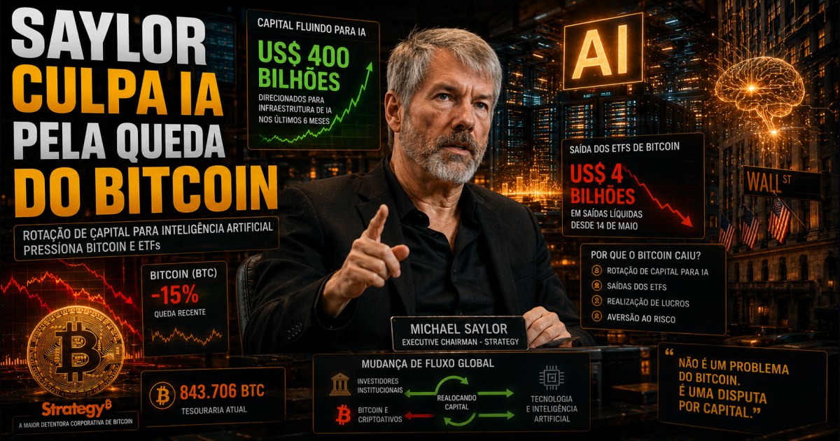 Michael Saylor atribui queda do Bitcoin à corrida por IA e aponta saída bilionária dos ETFs