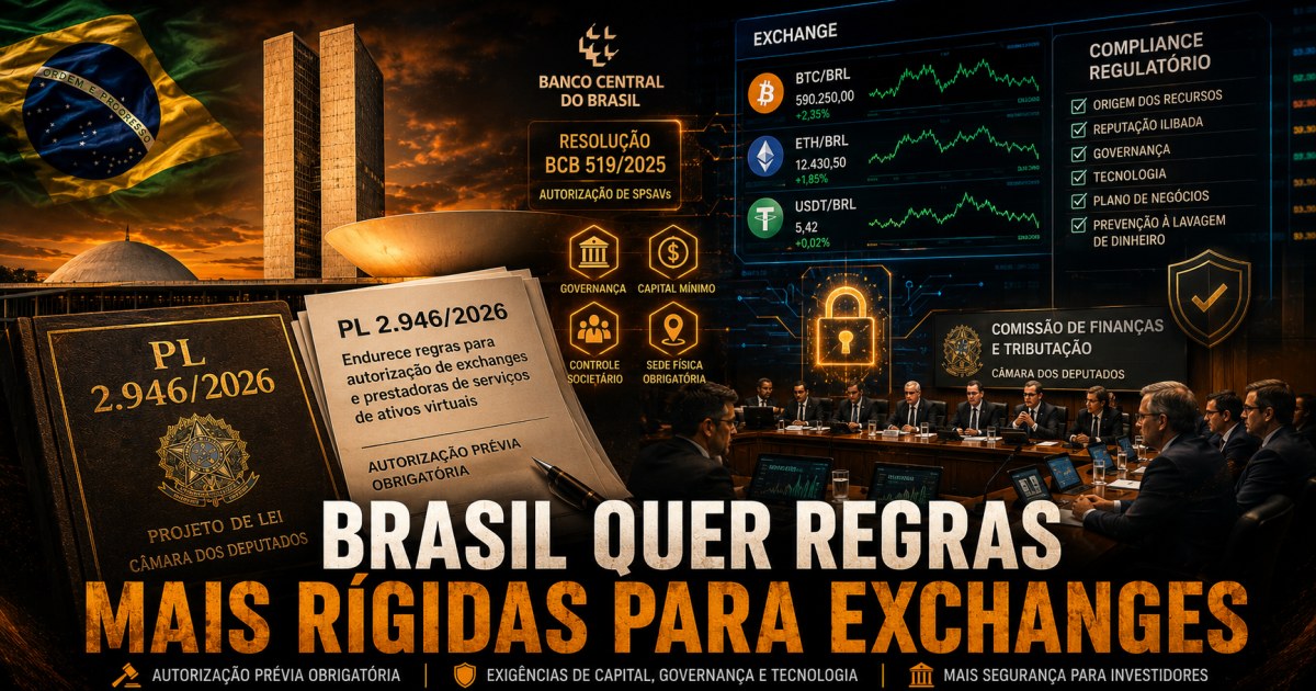 PL 2.946/2026 quer endurecer regras para exchanges e reforçar autorização prévia no Brasil