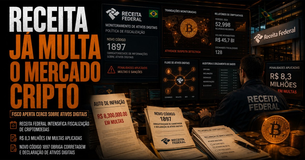 Receita soma R$ 8,3 mi em multas cripto e só separa IR do setor a partir de maio de 2026