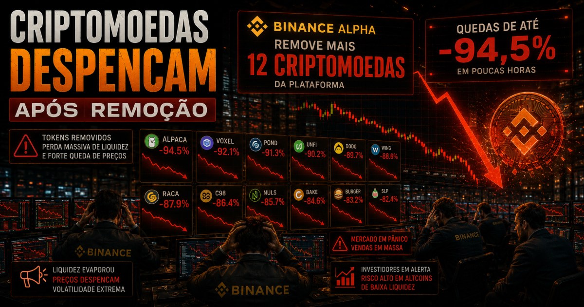 Remoção de 12 criptomoedas derruba preços em até 94,5% após decisão de grande exchange