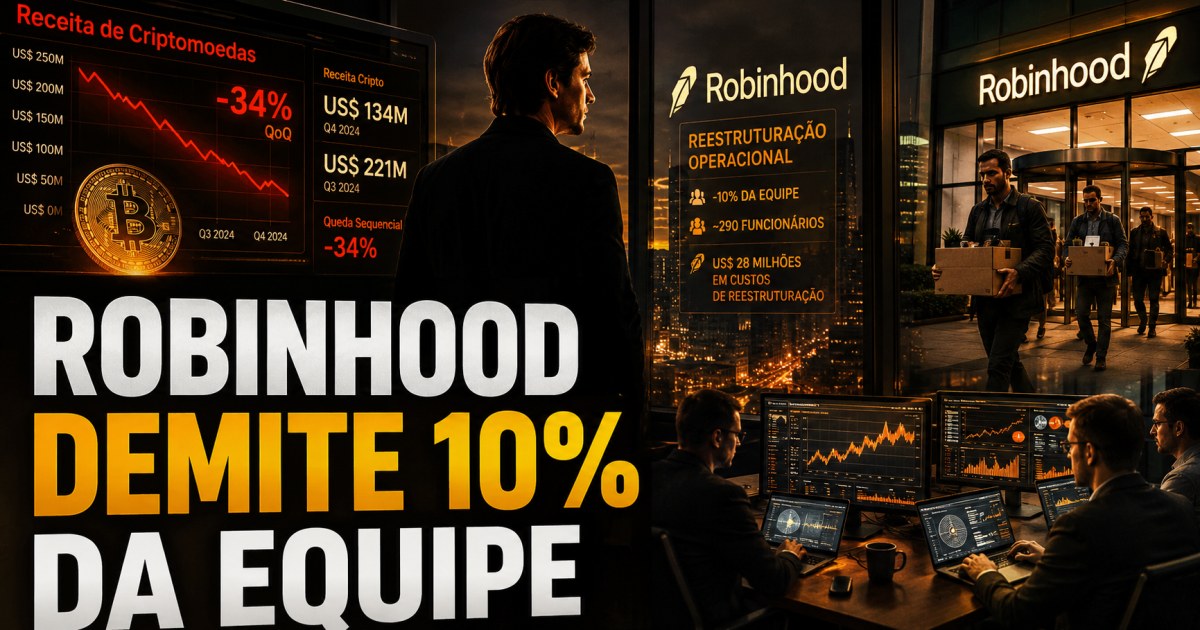 Robinhood corta 10% da equipe após queda na receita cripto e reestrutura operações
