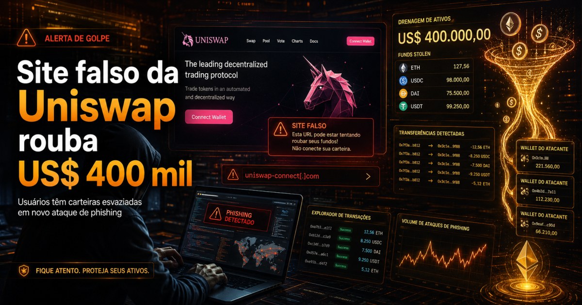 Site falso da Uniswap rouba US$ 400 mil em criptomoedas com golpe de phishing