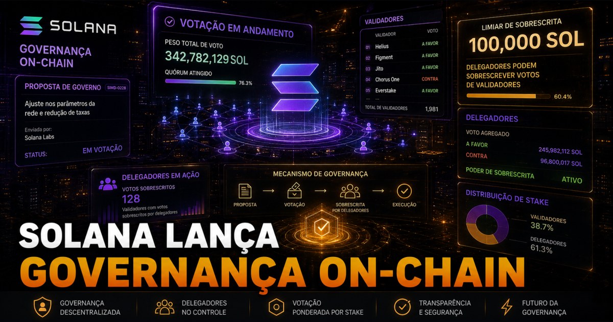 Solana lança governança on-chain com trava de 100 mil SOL e muda o peso político dos validadores