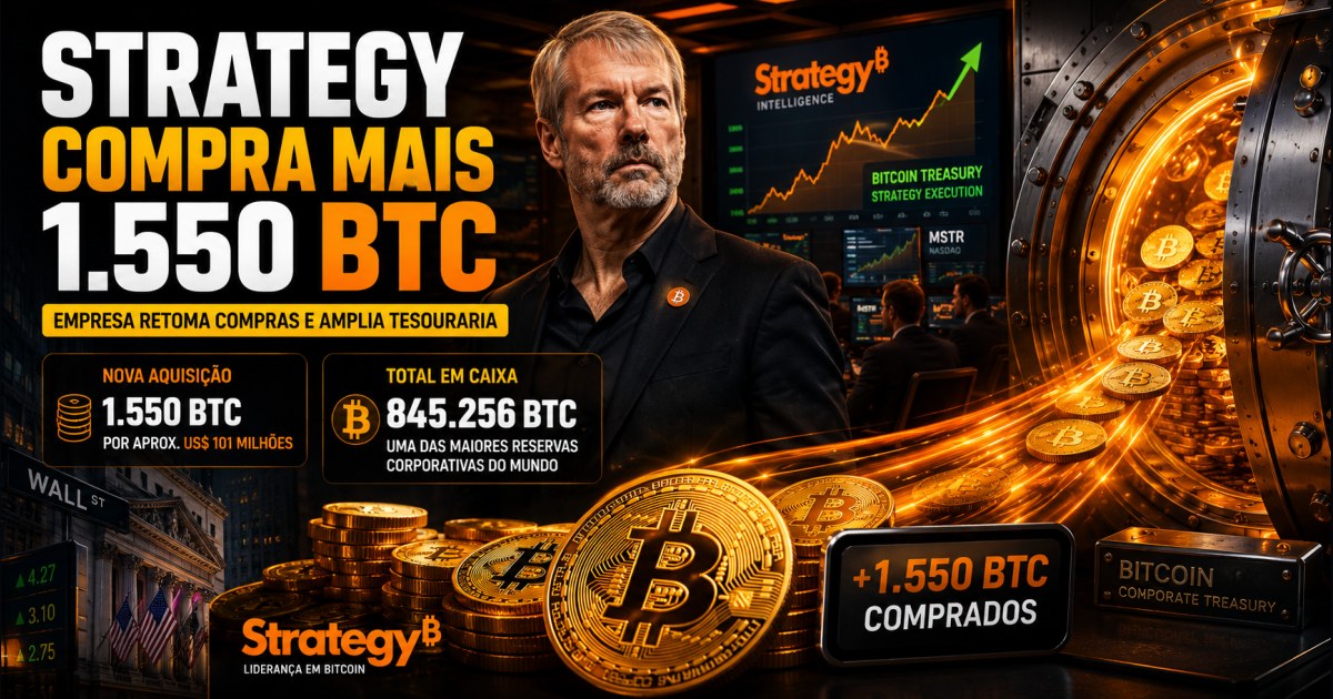 Strategy volta às compras e adiciona 1.550 BTC ao caixa após venda pontual de bitcoins