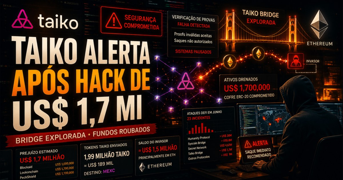 Taiko pede retirada imediata de fundos após exploit em bridge roubar até US$ 1,7 milhão
