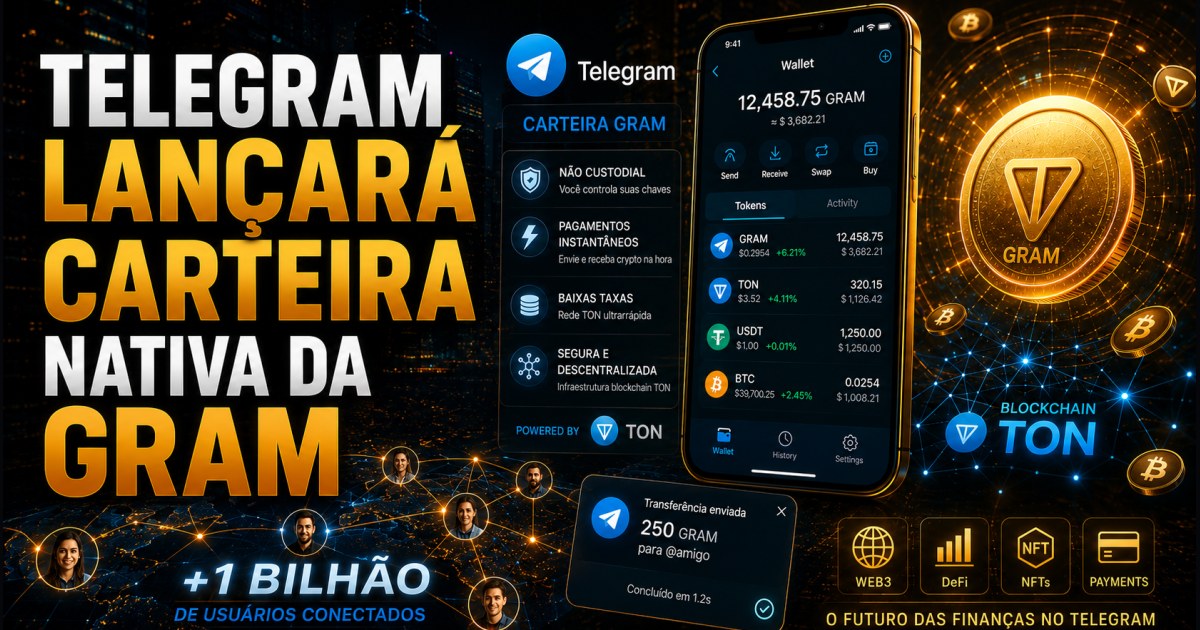 Telegram anuncia carteira nativa da Gram para levar autocustódia a mais de 1 bilhão de usuários