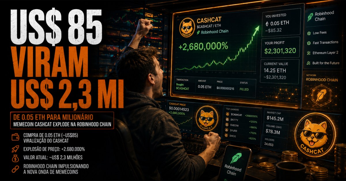 Trader transforma US$ 85 em US$ 2,3 milhões com memecoin na Robinhood Chain e expõe febre por liquidez na nova rede