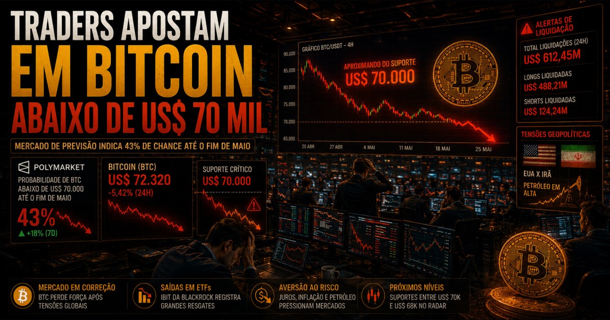 Traders apostam em Bitcoin abaixo de US$ 70 mil até o fim de maio