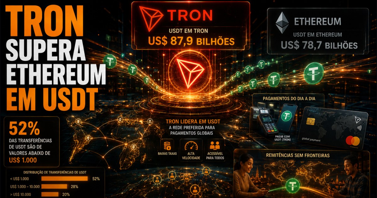 Tron supera Ethereum em USDT e concentra 52% das transferências abaixo de US$ 1.000