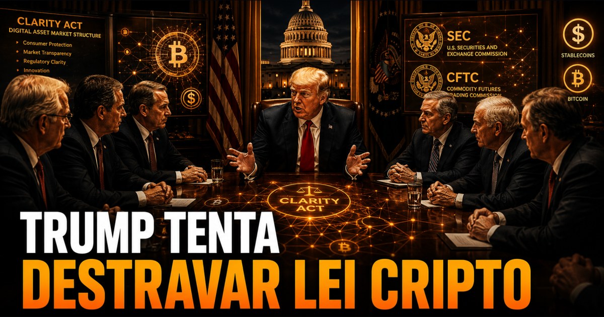 Trump tenta destravar Clarity Act em reunião no Senado; regras de ética travam lei cripto dos EUA
