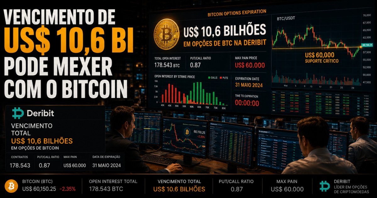 Vencimento de US$ 10,6 bi em opções coloca Bitcoin à prova na região dos US$ 60 mil