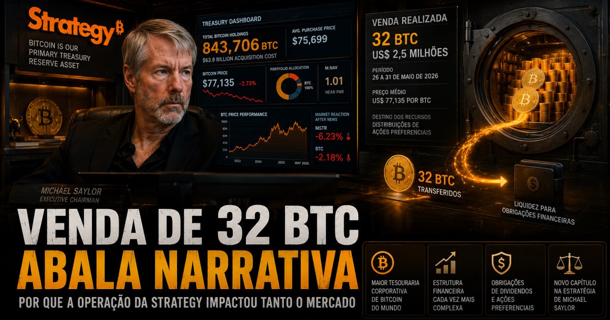 Venda de 32 BTC pela Strategy levanta dúvidas sobre tese de acumulação e pressiona mercado