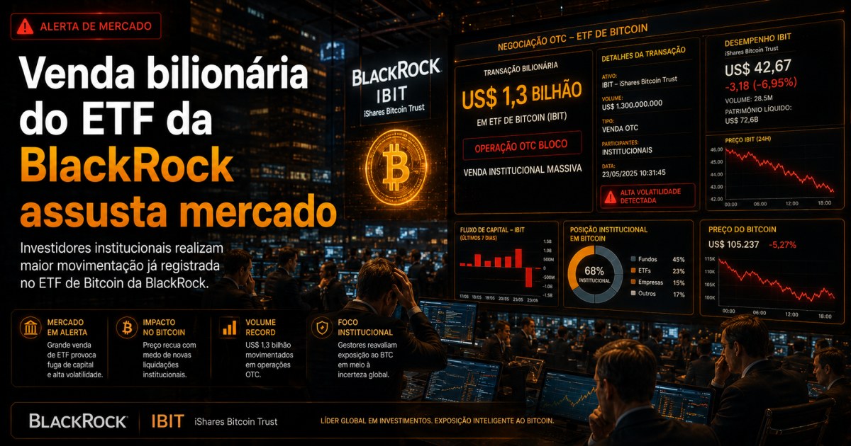 Venda de US$ 1,3 bilhão do ETF de Bitcoin da BlackRock assusta mercado nos EUA