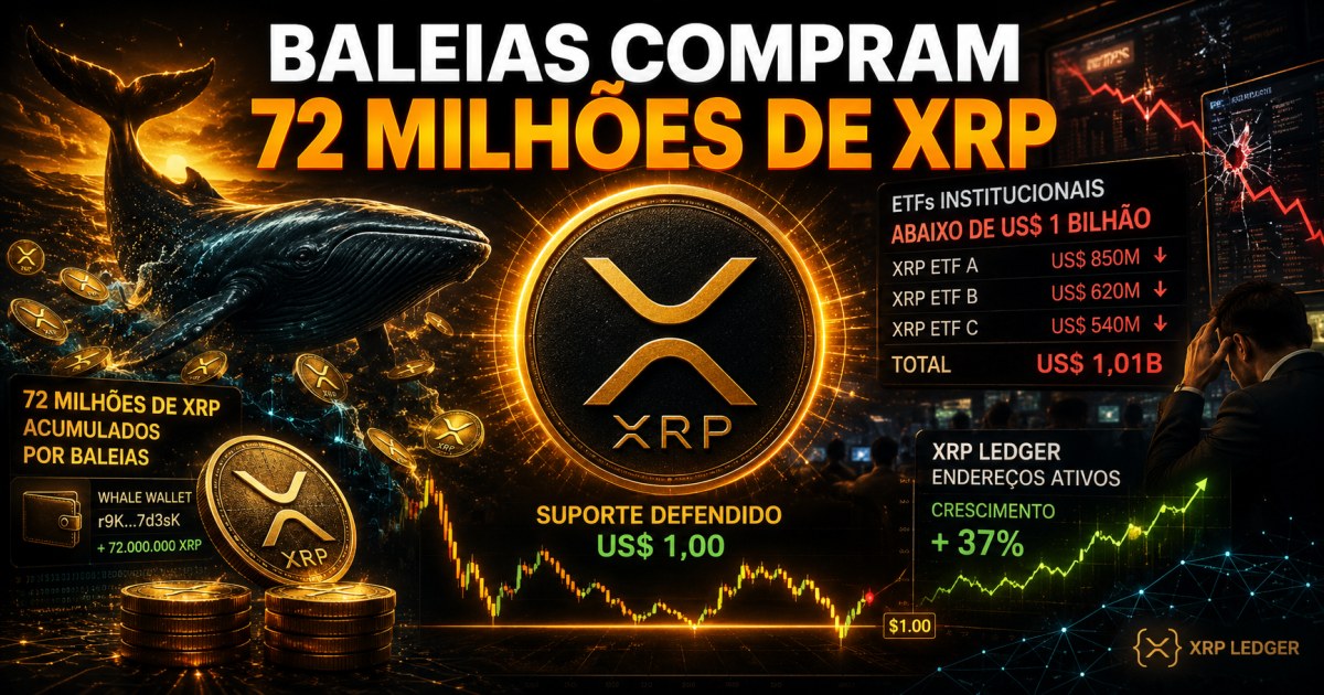 XRP: baleias acumulam 72 milhões enquanto ETFs caem abaixo de US$ 1 bilhão