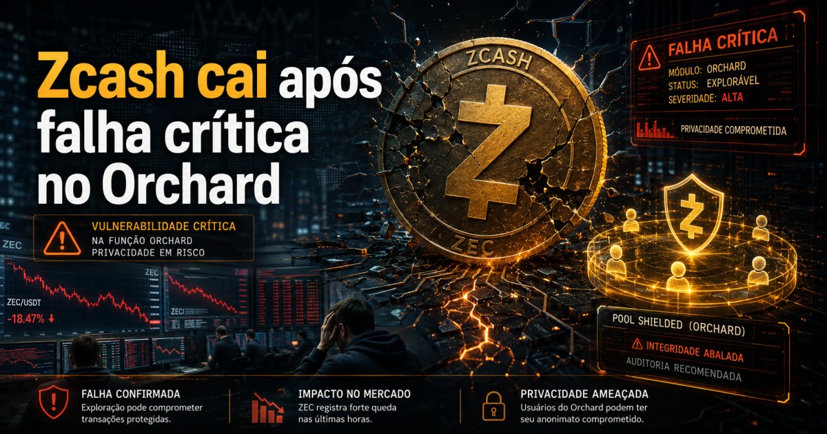 Zcash cai até 41% após falha crítica no Orchard: o que muda para quem opera ZEC