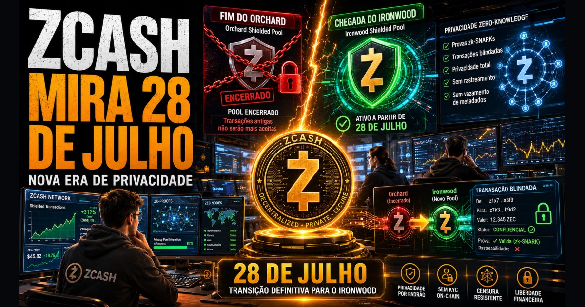 Zcash mira 28 de julho para Ironwood e tenta blindar oferta do ZEC após falha no Orchard