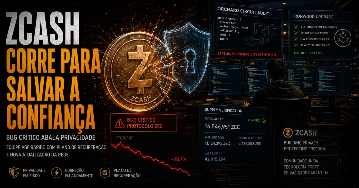 Zcash prepara atualização Ironwood para tentar restaurar confiança no ZEC após bug e tombo de 38%